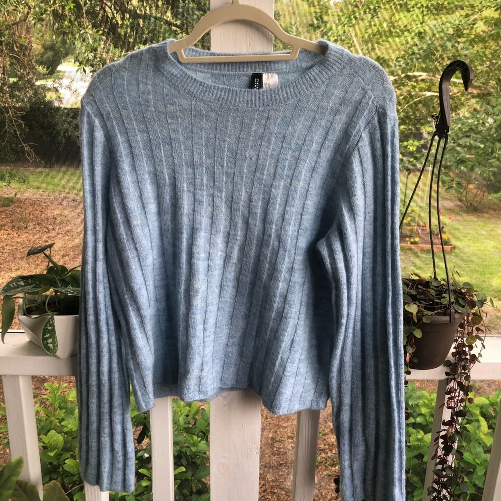 Wide-Sleeve Baby Blue Sweater
